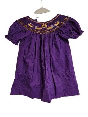 Rosalina Collection Girls Smocked Football Dress 2T Purple Gold LSU Embroidry